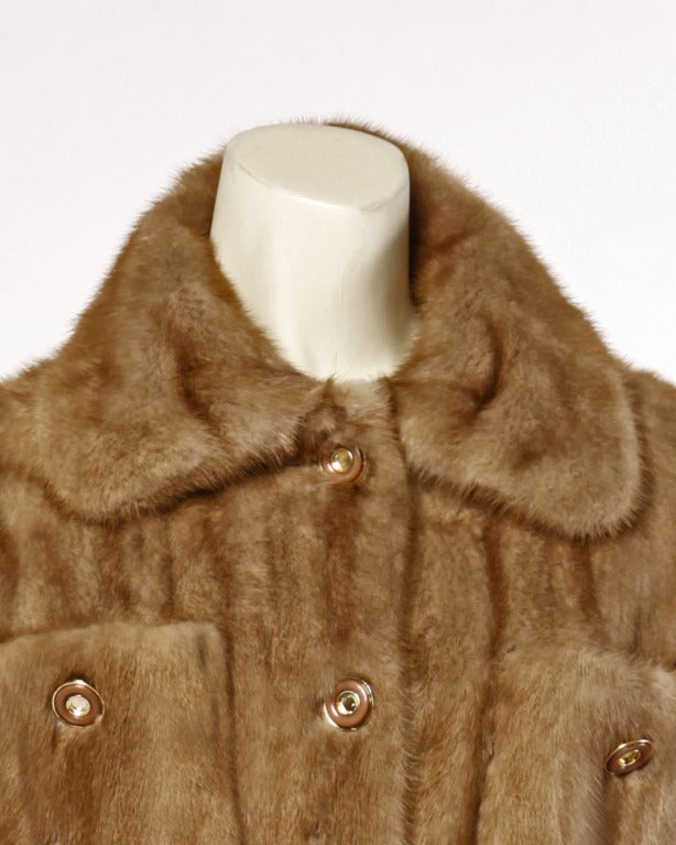 Geoffrey Beene Vintage 1970s 70s Mink Fur Coat with Leather Belt 3