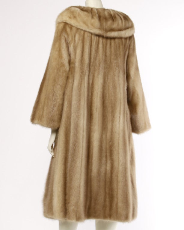 Pristine Autumn Haze Mink Fur Swing Coat with a Giant Pop Up Collar 1960s 60s