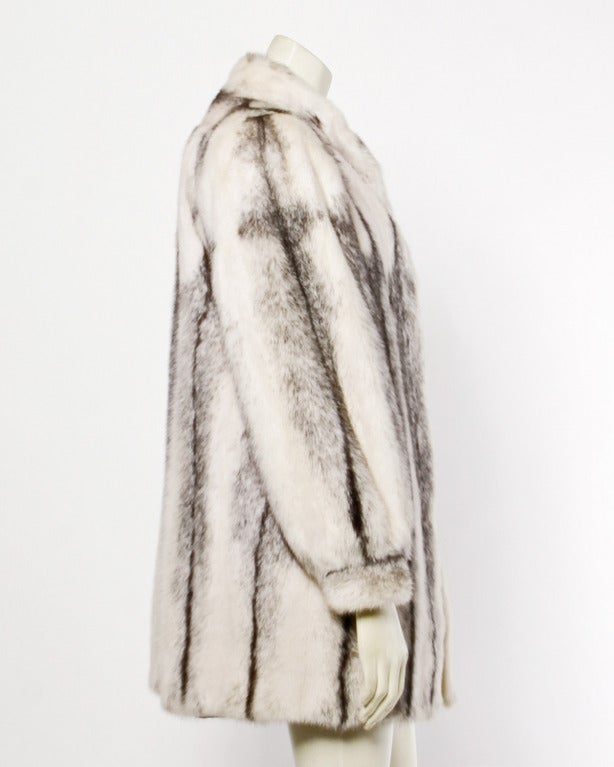 Vintage Black + White Cross Mink Fur Coat In Excellent Condition In Sparks, NV