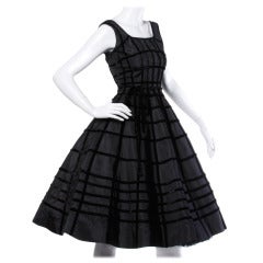 Retro 1950s 50s Black Velvet + Taffeta Cocktail Party Dress with Full Sweep