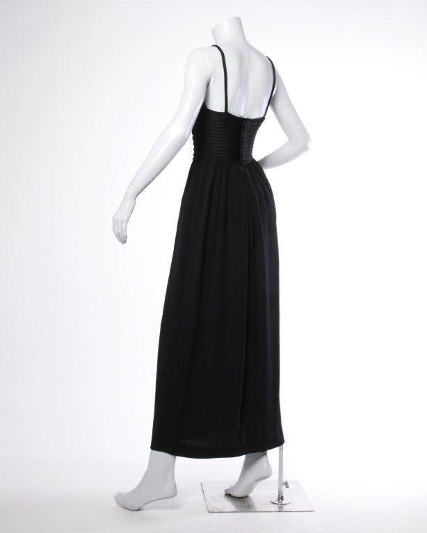 Simple but chic black maxi dress by Krizia featuring a braided silk bodice, sweetheart bustline, and spaghetti straps. 20