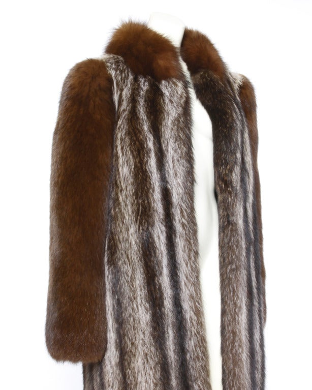 Women's Vintage Raccoon + Brown Fox Fur 80s 1980s Full Length Full Coat