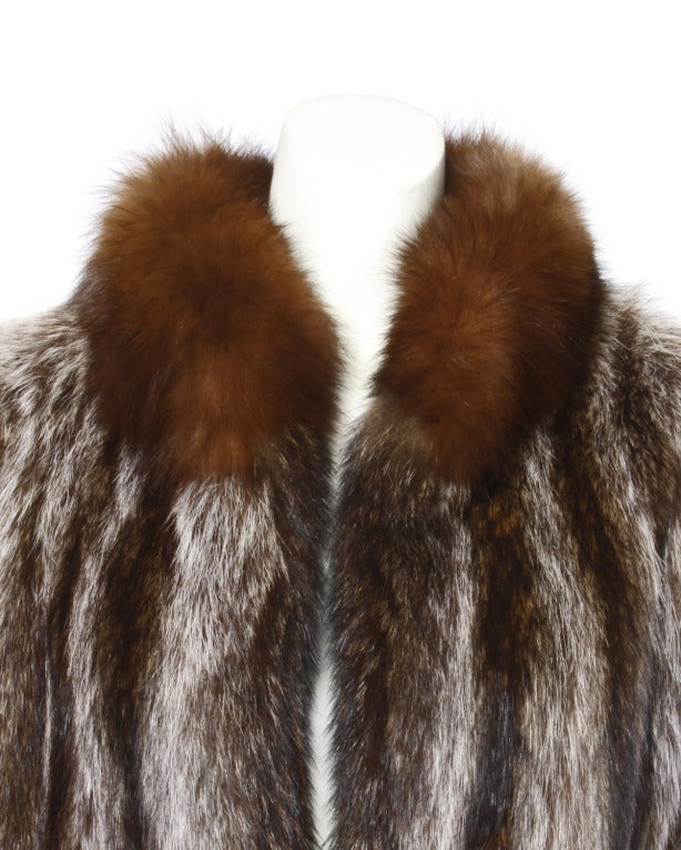 Vintage Raccoon + Brown Fox Fur 80s 1980s Full Length Full Coat 1