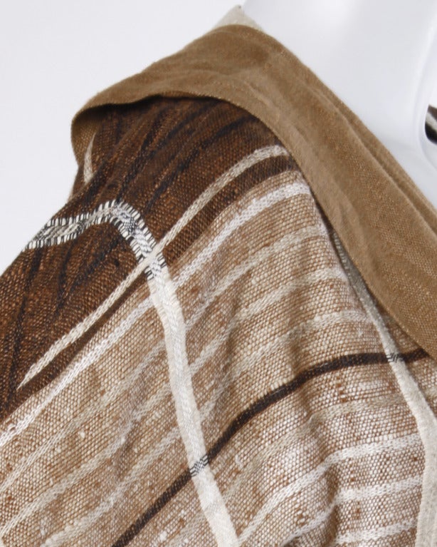 Gianni Versace Vintage 1980s Brown Plaid Linen/ Cotton Asymmetric Blazer Jacket 1