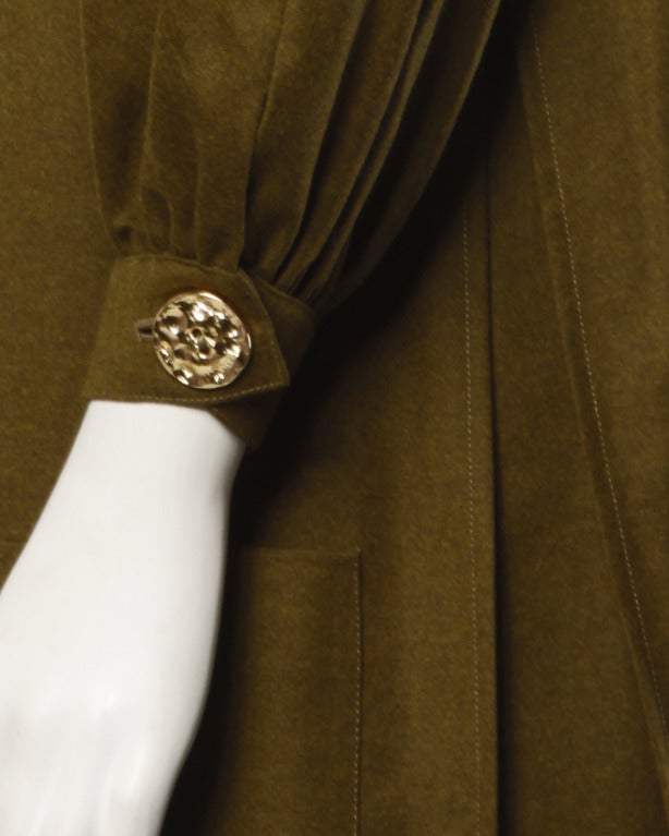 Brown Christian Lacroix 1990s Olive Green Wool / Cashmere Military-Inspired Swing Coat