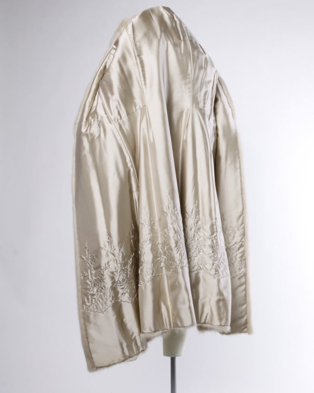 Vintage Blonde Mink Fur Full Length 70s 1970s Coat with Satin Bow Sash 1