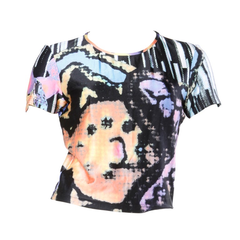Christian Lacroix 1990s Colorful Abstract Pixel Print Jersey Knit T ...