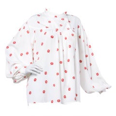 Krizia 90s 1990s Floral Print Button Up Blouse with Balloon Sleeves