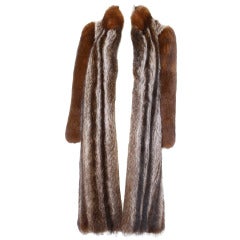 Used Raccoon + Brown Fox Fur 80s 1980s Full Length Full Coat
