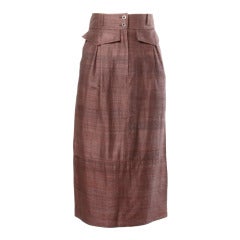 Alberta Ferretti Brown Raw Silk High Waist Pencil Skirt