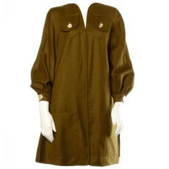 Vintage Christian Lacroix 1990s Olive Green Wool / Cashmere Military-Inspired Swing Coat