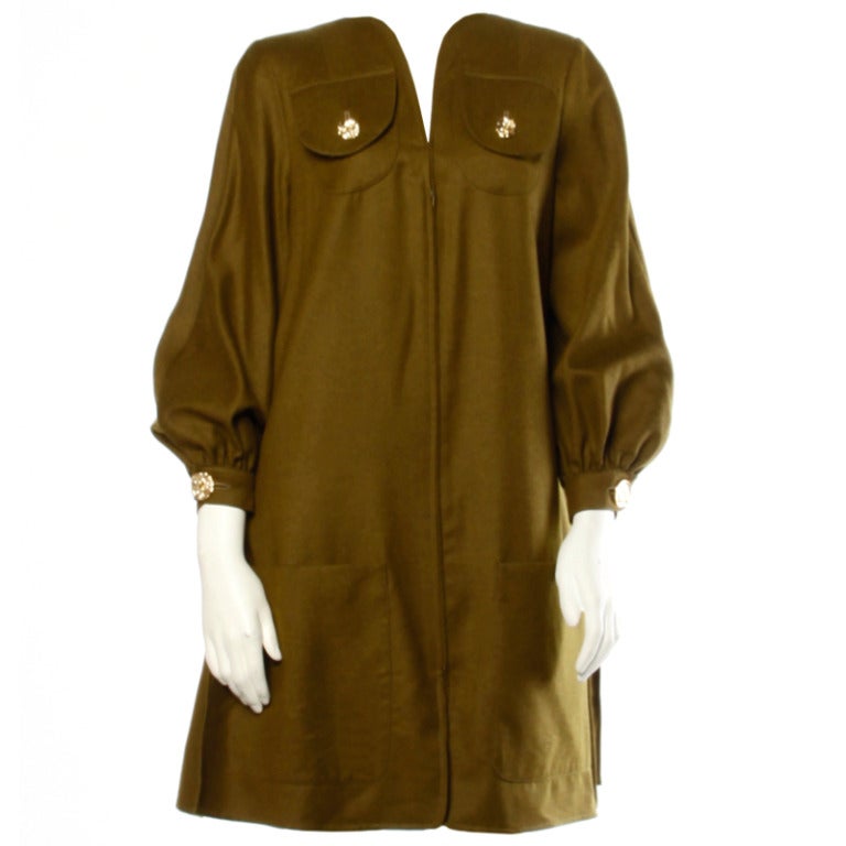 Christian Lacroix 1990s Olive Green Wool / Cashmere Military-Inspired Swing Coat