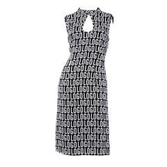 Moschino Vintage 1990s 90s Black + White "LOGO" Print Dress with Keyhole and Open Back