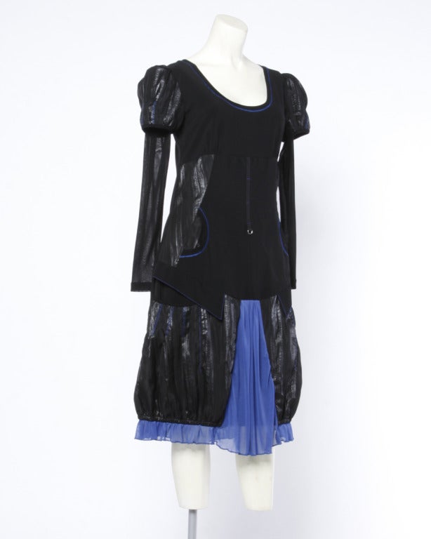 Krizia Vintage Iconic 1990s Avant Garde Blue & Black Sheer Mesh Parachute Dress In Excellent Condition In Sparks, NV