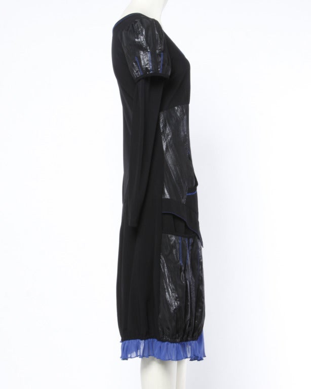 Krizia Vintage Iconic 1990s Avant Garde Blue & Black Sheer Mesh Parachute Dress 1