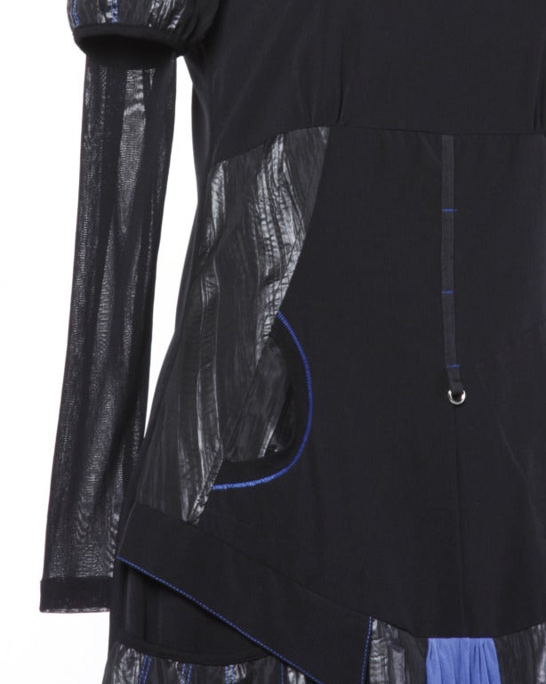 Krizia Vintage Iconic 1990s Avant Garde Blue & Black Sheer Mesh Parachute Dress 2