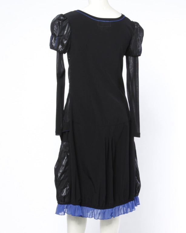 Krizia Vintage Iconic 1990s Avant Garde Blue & Black Sheer Mesh Parachute Dress 3