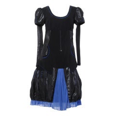 Krizia Vintage Iconic 1990s Avant Garde Blue & Black Sheer Mesh Parachute Dress