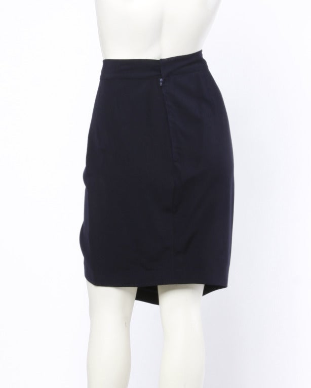 Gianni Versace Vintage 1990s Black Ruched Asymmetric Draped Body Con Skirt In Excellent Condition For Sale In Sparks, NV