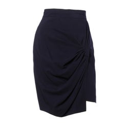 Gianni Versace Vintage 1990s Black Ruched Asymmetric Draped Body Con Skirt