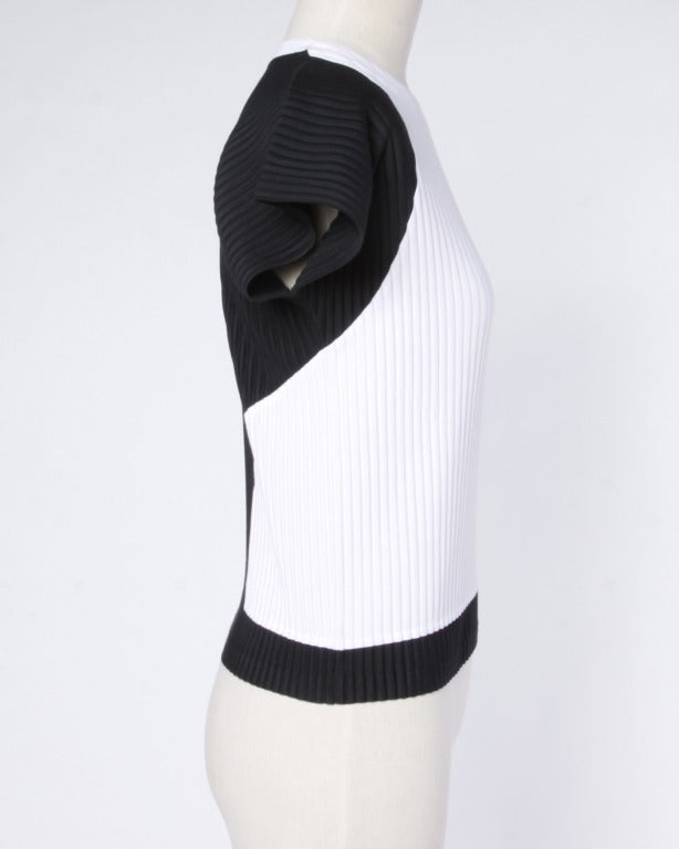 Gray Issey Miyake 1990s 90s Black + White Pleated Two-Tone Shirt Top