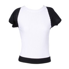 Issey Miyake 1990s 90s Black + White Pleated Two-Tone Shirt Top