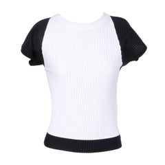 Vintage Issey Miyake 1990s 90s Black + White Pleated Two-Tone Shirt Top