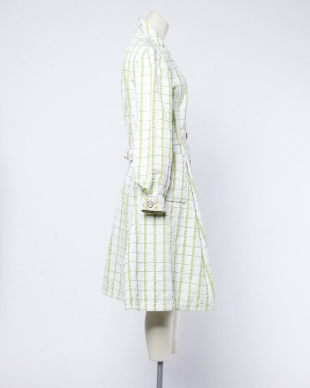 Gris Elinor Simmons pour Malcolm Starr - Manteau à carreaux texturé vert et blanc, vintage, années 1960 en vente