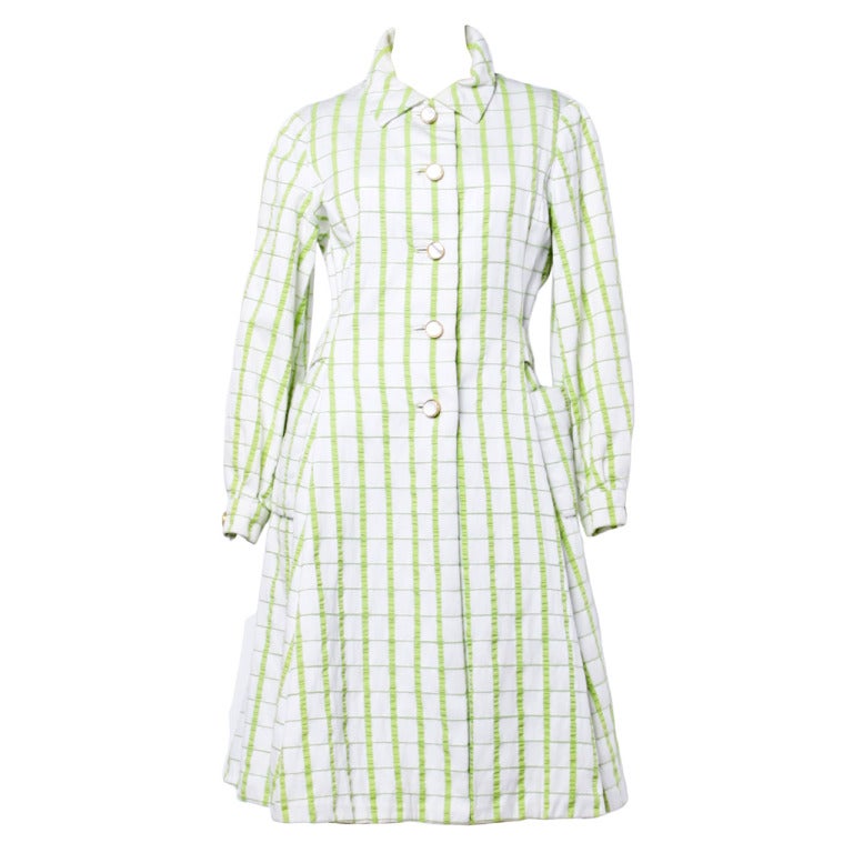 Elinor Simmons pour Malcolm Starr - Manteau à carreaux texturé vert et blanc, vintage, années 1960 en vente