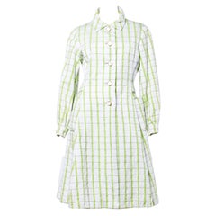 Elinor Simmons for Malcolm Starr Vintage 1960s Green + White Textured Plaid Coat