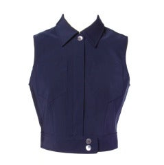 Prada Sleeveless Navy Blue Button Up Waistcoat/ Vest Top