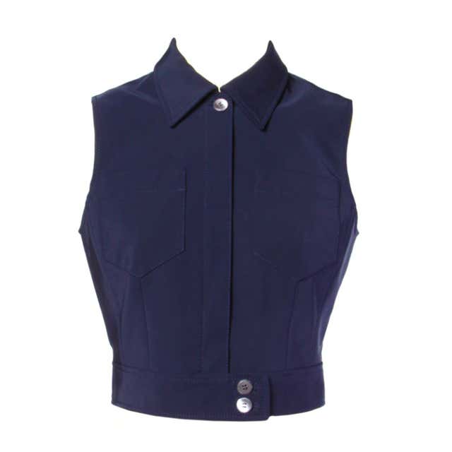 Prada Sleeveless Navy Blue Button Up Waistcoat/ Vest Top at 1stDibs
