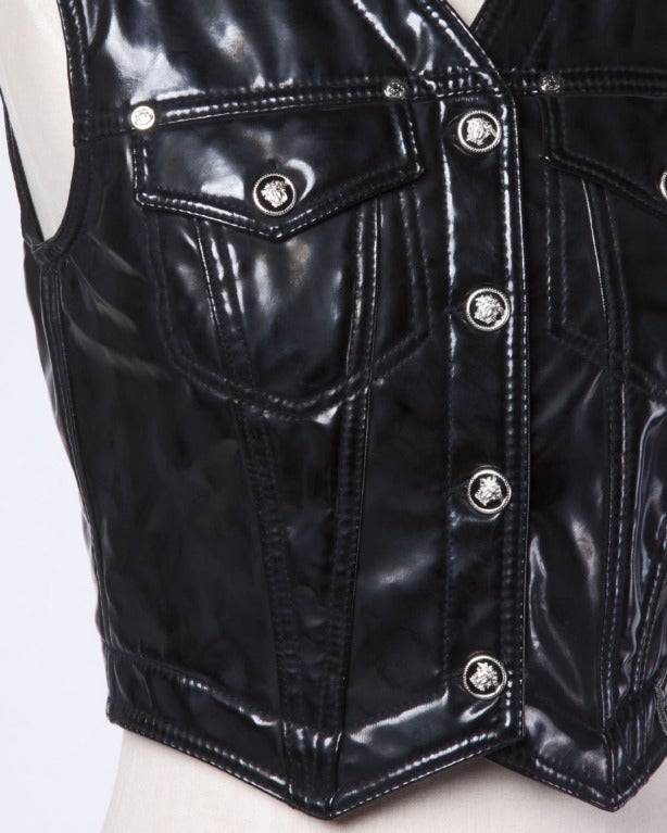 Gianni Versace Jeans Couture Vintage 1990s Patent Leather Medusa Buttons Vest 5