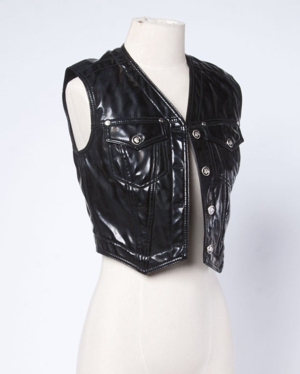 Women's or Men's Gianni Versace Jeans Couture Vintage 1990s Patent Leather Medusa Buttons Vest