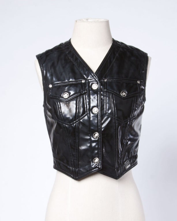 Gianni Versace Jeans Couture Vintage 1990s Patent Leather Medusa Buttons Vest 3