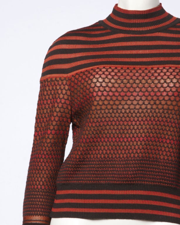 Women's Christian Lacroix Striped Knit Sweater Top/ Jumper in Burnt Orange + Brown