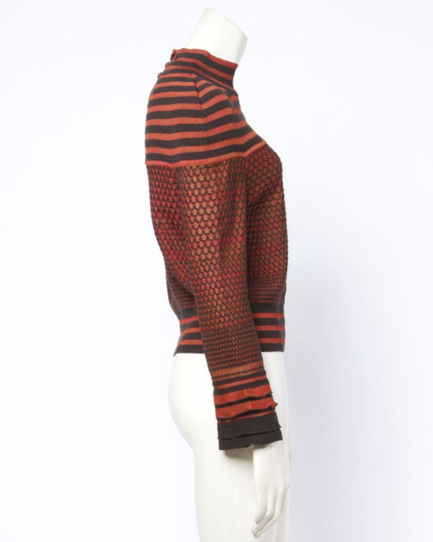 Christian Lacroix Striped Knit Sweater Top/ Jumper in Burnt Orange + Brown 1