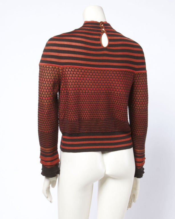 Christian Lacroix Striped Knit Sweater Top/ Jumper in Burnt Orange + Brown 2