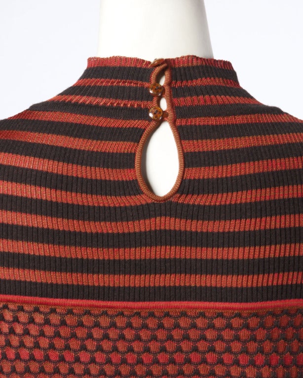Christian Lacroix Striped Knit Sweater Top/ Jumper in Burnt Orange + Brown 3