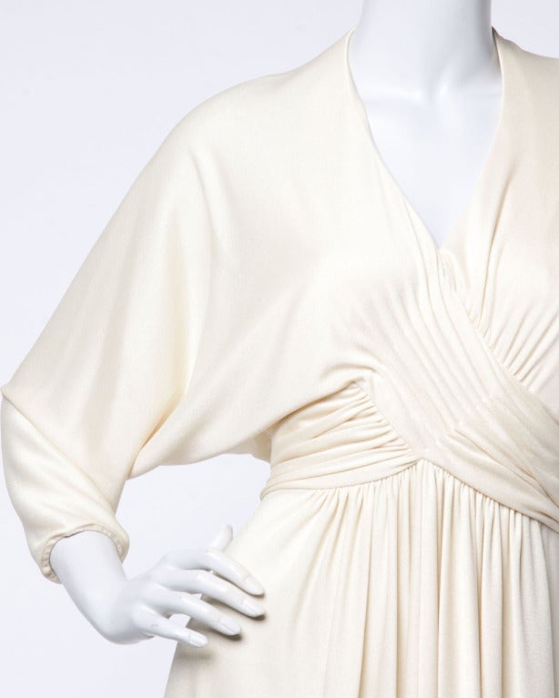 Estevez Vintage 1970s 70s Draped Batwing Goddess Maxi Dress in Cream Jersey Knit 1