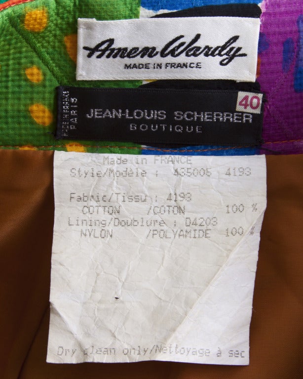 Brightly colored quilted skirt by Amen Wardy for Jean Louis Scherrer.

Fully Lined
Back Zip and Hook Closure
Front Pockets
Circa: 1980s
Label: Jean-Louis Scherrer
Marked Size: 40
Estimated Size: M
Colors: Multi
Fabric: 100%
