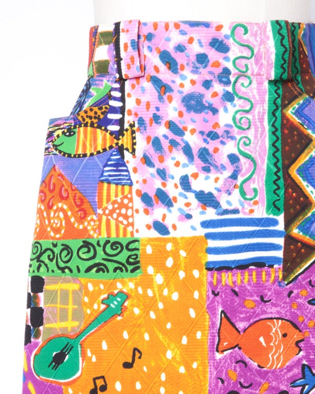 Amen Wardy  Vintage Bright Novelty Print Quilted Skirt, 1980s  For Sale 1