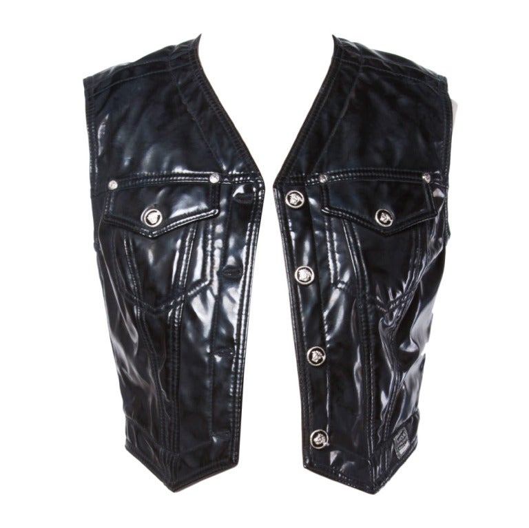 Gianni Versace Jeans Couture Vintage 1990s Patent Leather Medusa Buttons Vest
