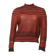 Vintage Christian Lacroix Striped Knit Sweater Top/ Jumper in Burnt Orange + Brown