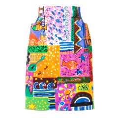 Amen Wardy  Vintage Bright Novelty Print Quilted Skirt, 1980s