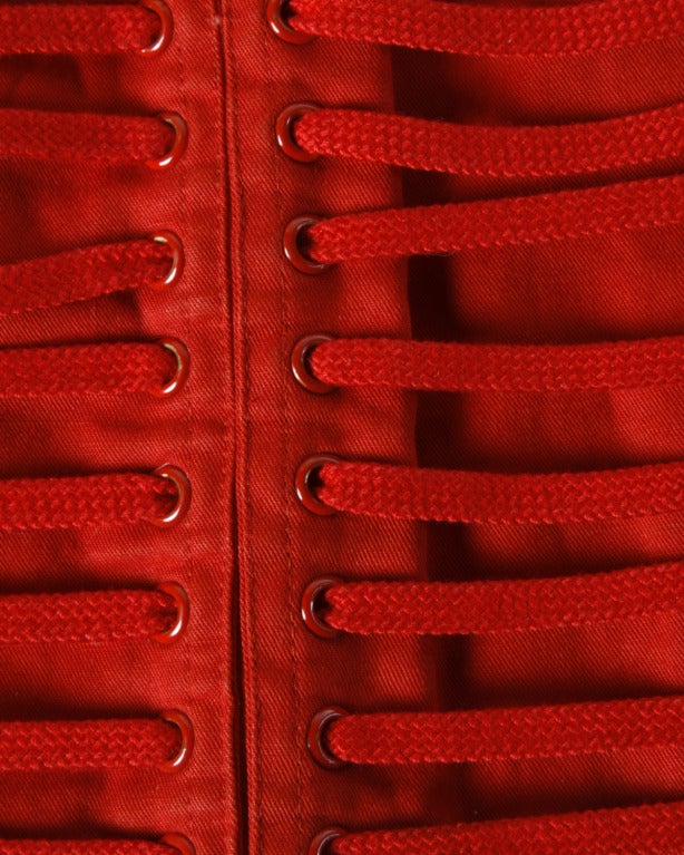 Krizia 1990s Vintage Red 3D Avant Garde Rivet + Shoe String Striped Mini Skirt 2