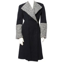 Vintage 1940s 40s Gray + Black Boucle Wool Fit and Flare Princess Coat