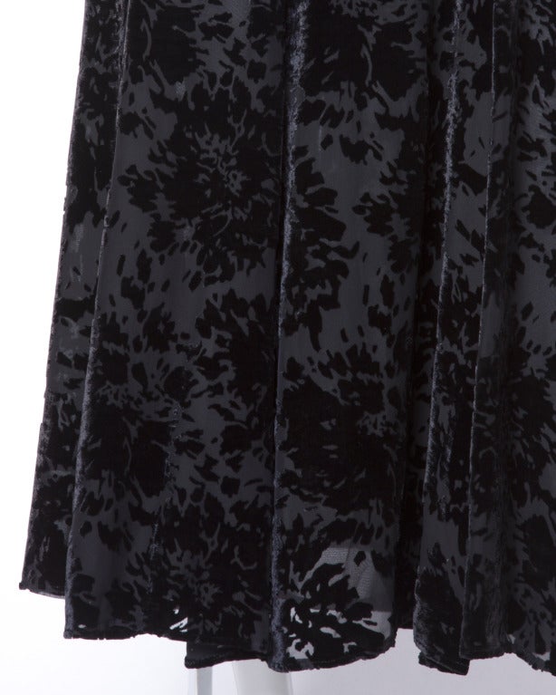 Sonia Rykiel 1990s Black Burnout Velvet Halter Cut Out Lace Maxi Dress For Sale 2