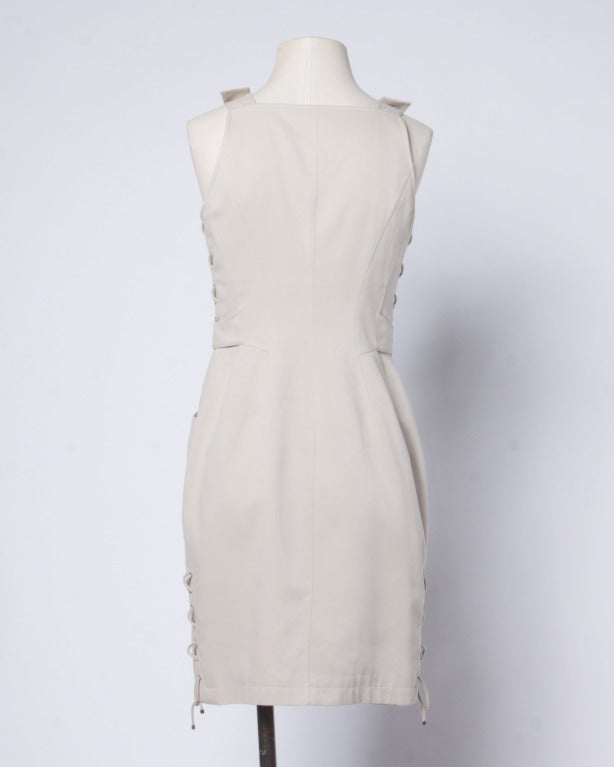 Thierry Mugler 1990s 90s Neutral Lace Up Sheath Dress with Buckle Straps In Excellent Condition In Sparks, NV