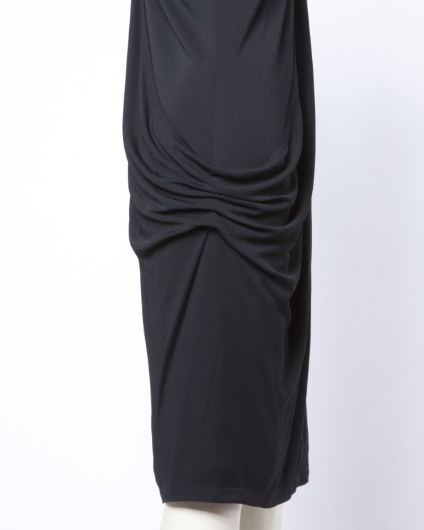 Women's Gianni Versace Couture Vintage 1990s Draped Medusa Button Black Cocktail Dress For Sale